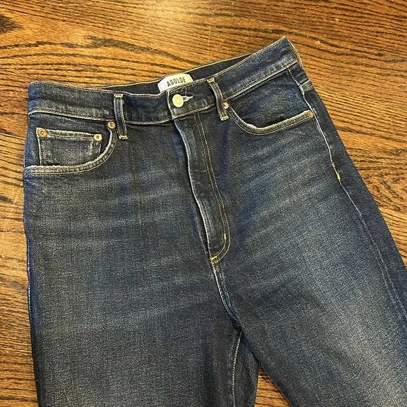 AGOLDE Pinch Skinny High Waist in Dark Blue Denin with frayed hem size 29 - Picture 3 of 7